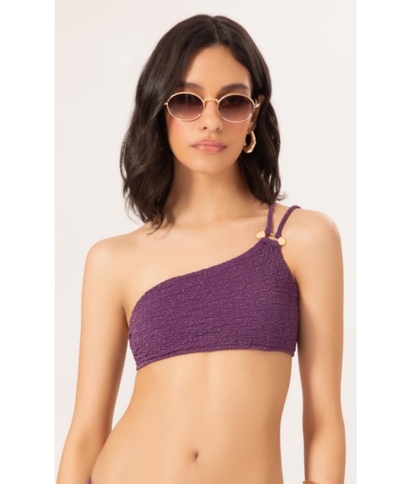 Top Um Ombro Só Crepe Shine Roxo