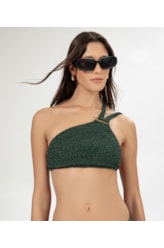 Top Um Ombro Só Crepe Shine Verde Escuro