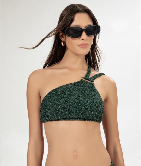 Top Um Ombro Só Crepe Shine Verde Escuro