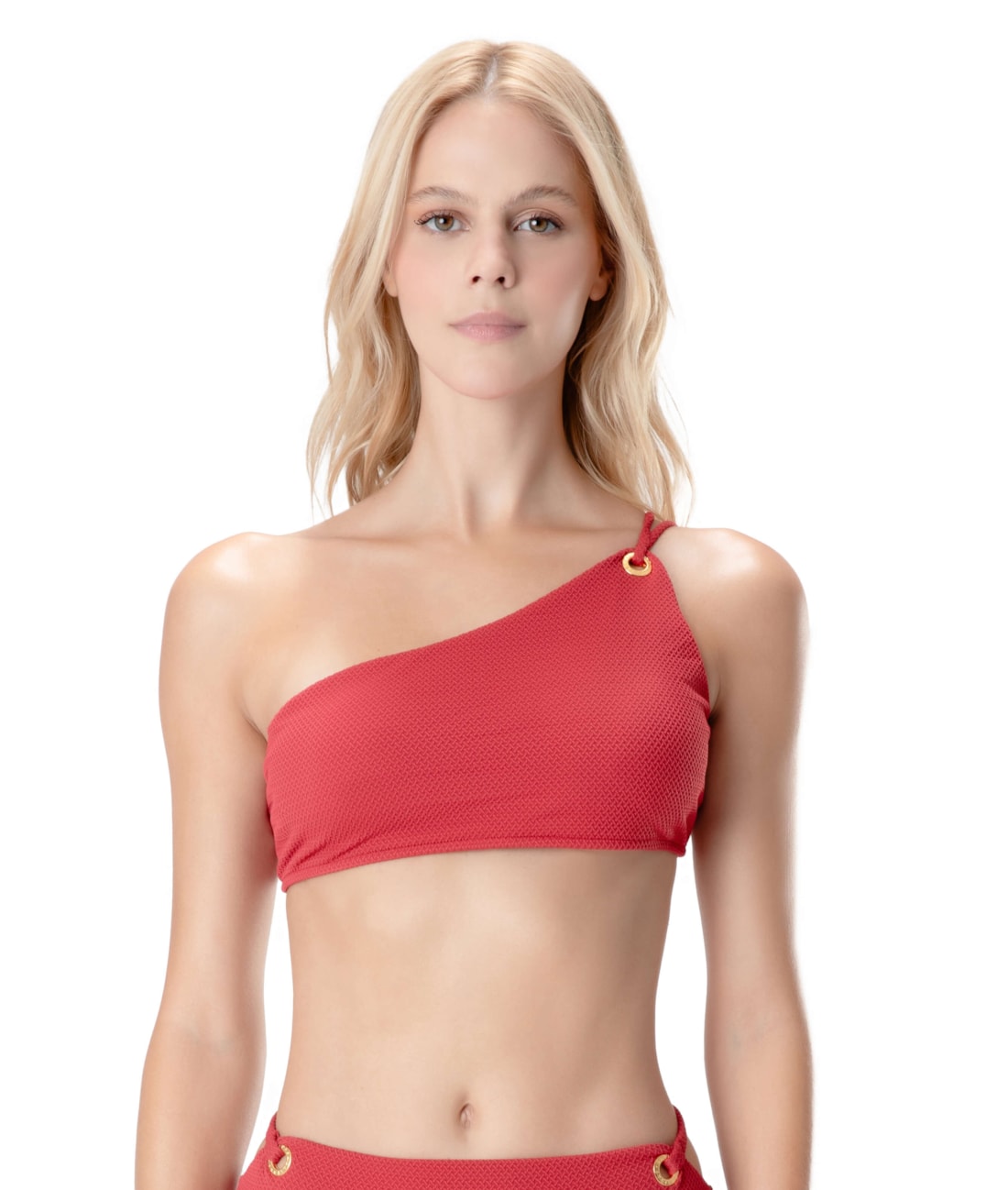 Top Um Ombro Só Ilhós Maré Vermelho
