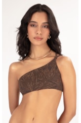 Top Um Ombro Só Jacquard Foliage Cafe