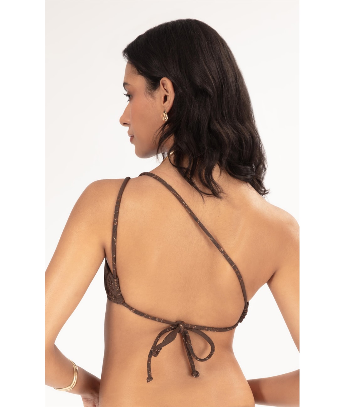 Top Um Ombro Só Jacquard Foliage Cafe