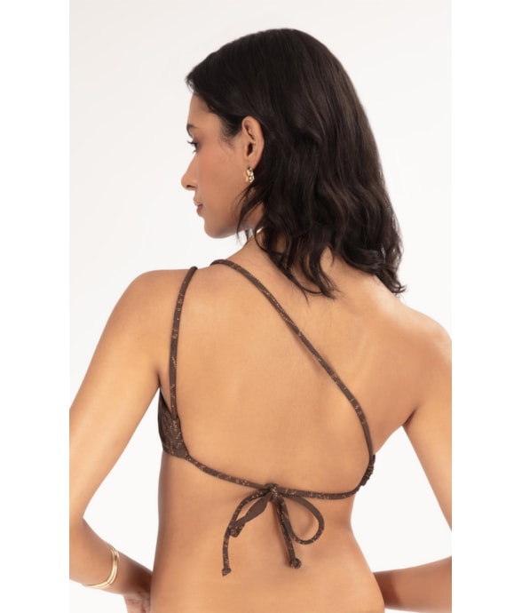 Top Um Ombro Só Jacquard Foliage Cafe