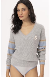 Tricot Decote v Aspen Cinza Claro