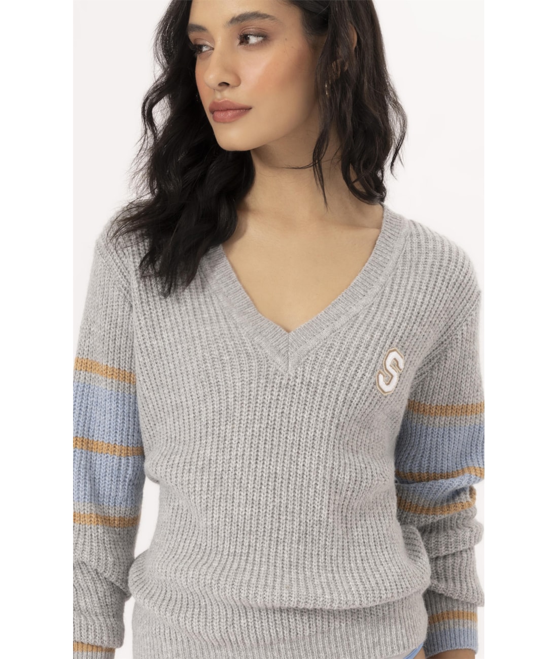 Tricot Decote v Aspen Cinza Claro