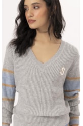 Tricot Decote v Aspen Cinza Claro