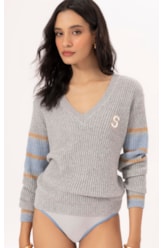Tricot Decote v Aspen Cinza Claro