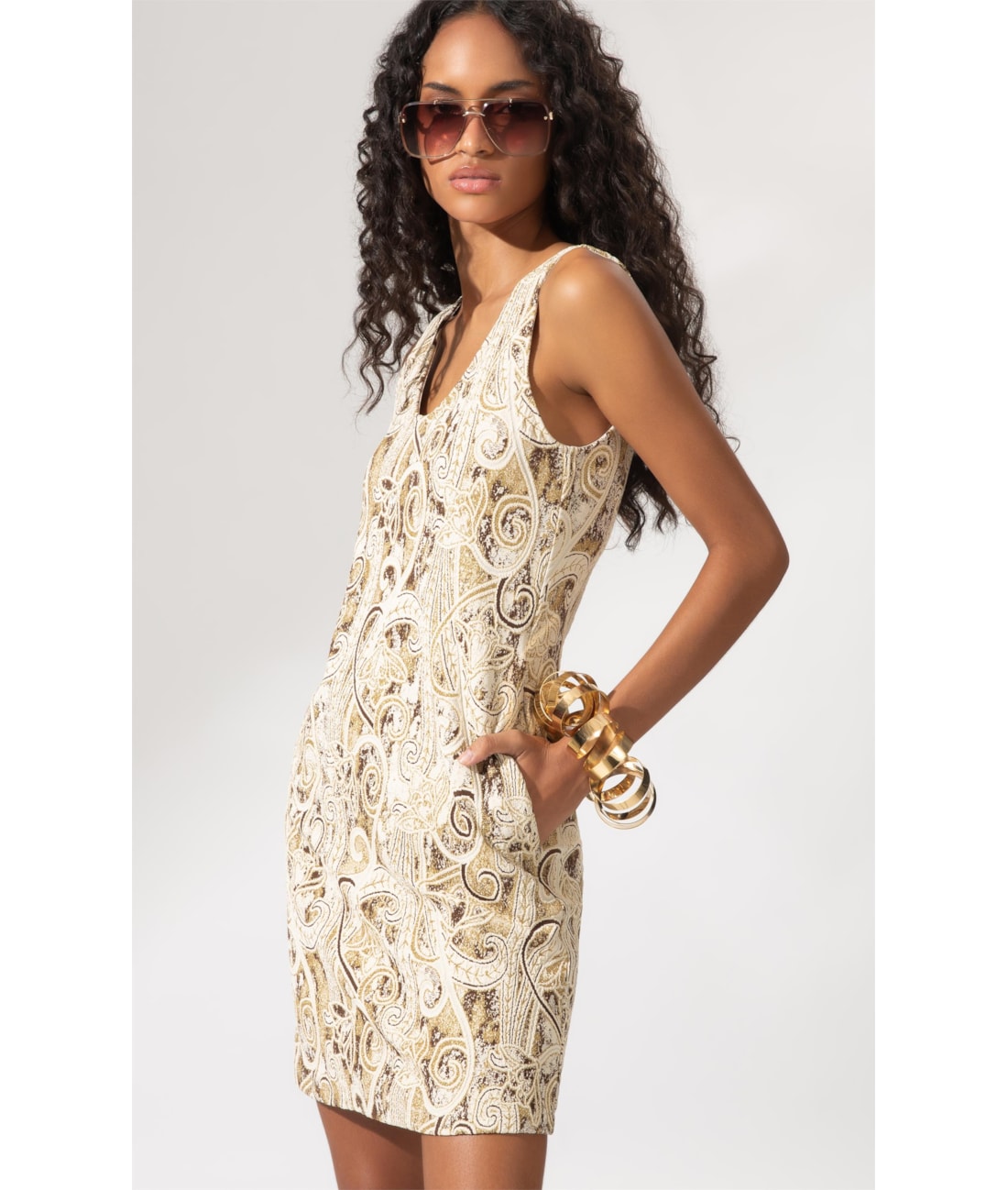 Vestido a Jacquard Brocado Natural