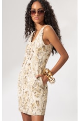 Vestido a Jacquard Brocado Natural