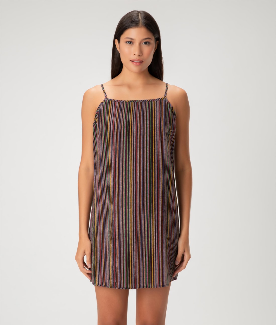 Vestido Alca Midi Linen Stripes Preto