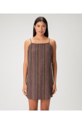 Vestido Alca Midi Linen Stripes Preto