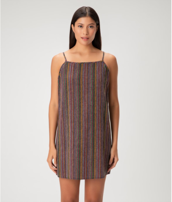 Vestido Alca Midi Linen Stripes Preto