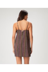 Vestido Alca Midi Linen Stripes Preto
