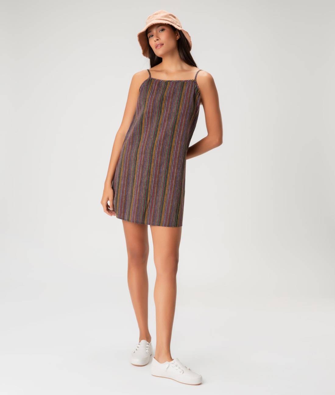 Vestido Alca Midi Linen Stripes Preto