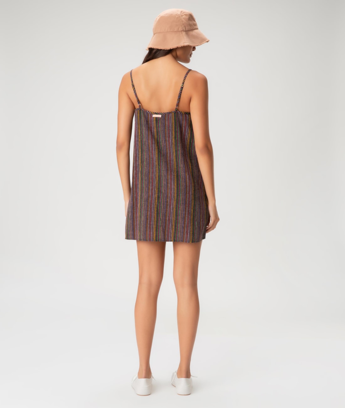 Vestido Alca Midi Linen Stripes Preto