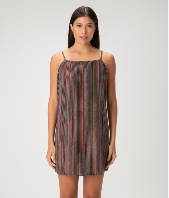 Vestido Alca Midi Linen Stripes Preto