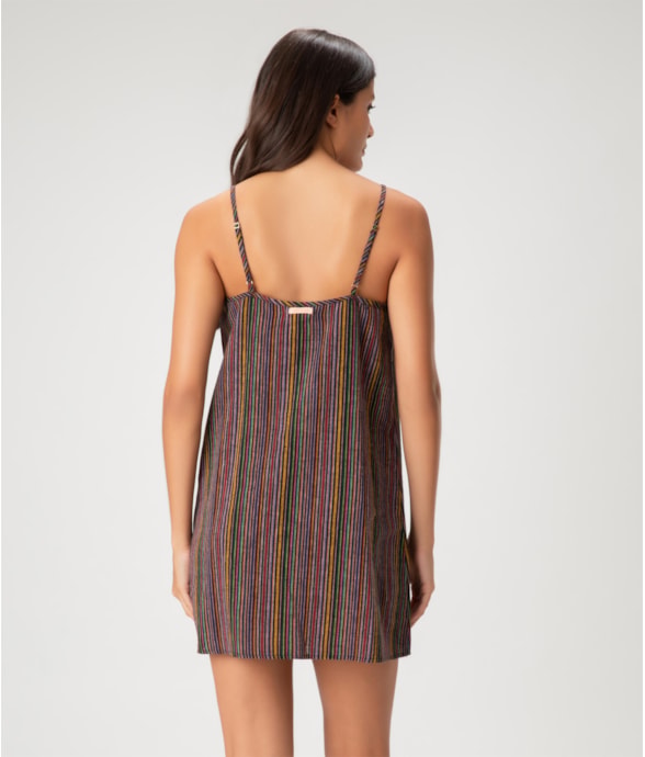 Vestido Alca Midi Linen Stripes Preto