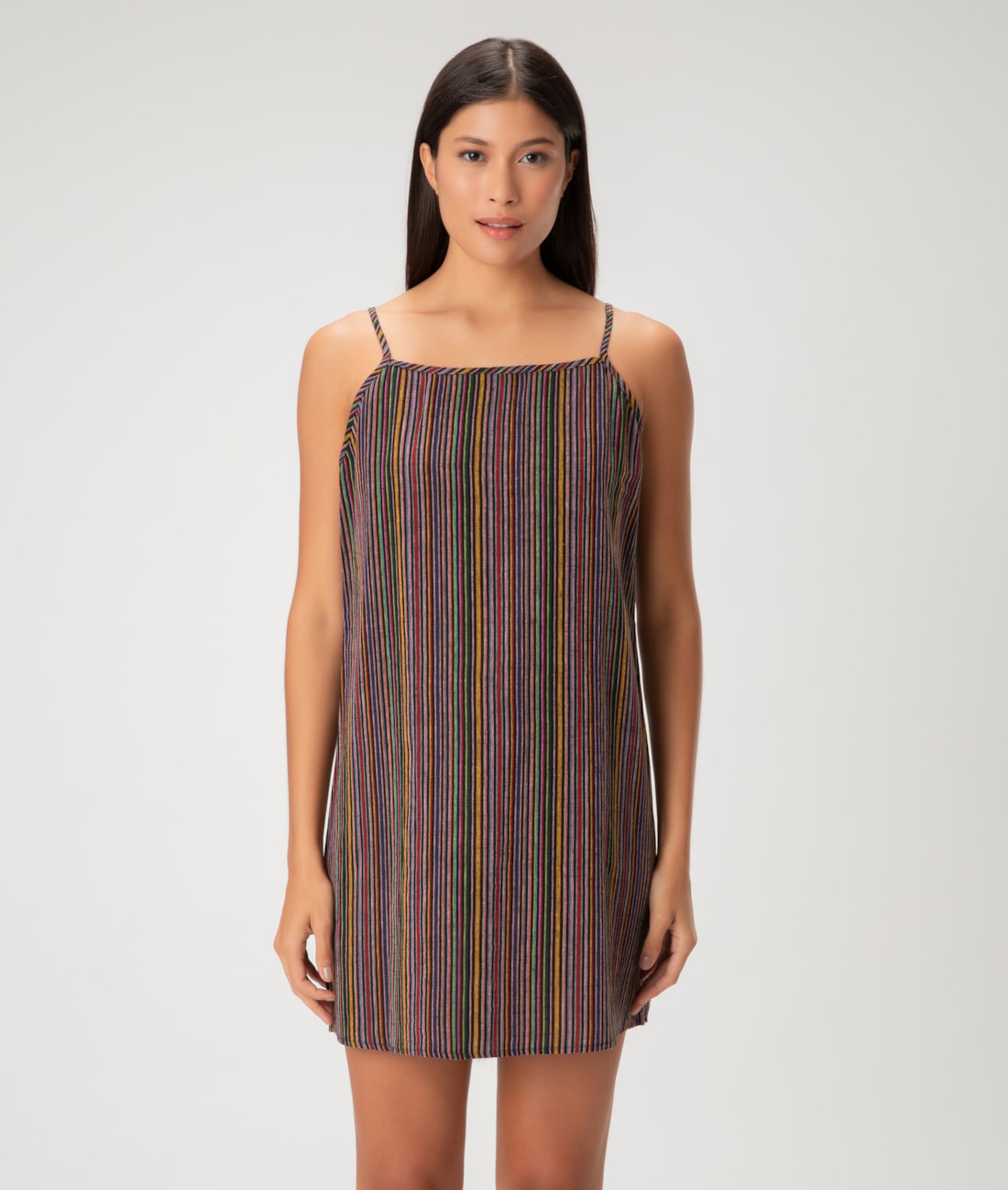 Vestido Alca Midi Linen Stripes Preto