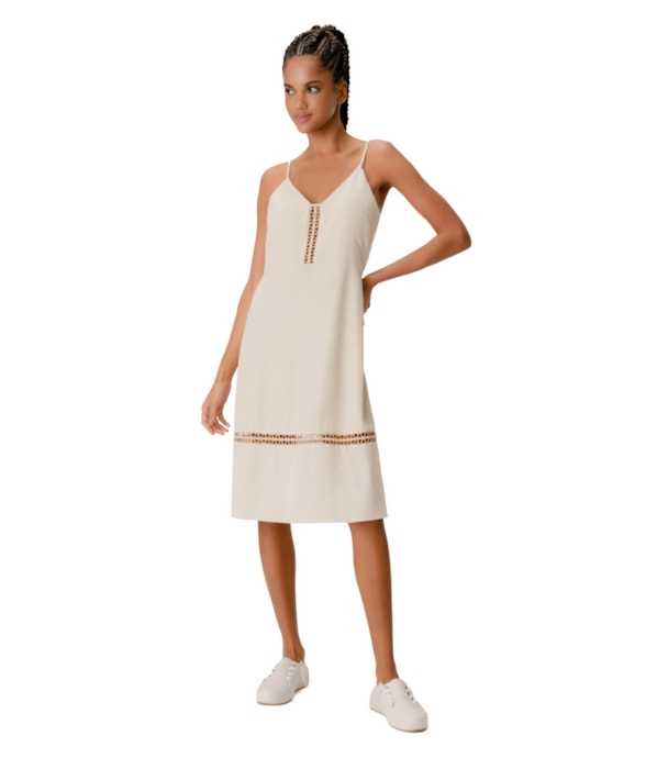 Vestido Alça Visco Crepe Natural