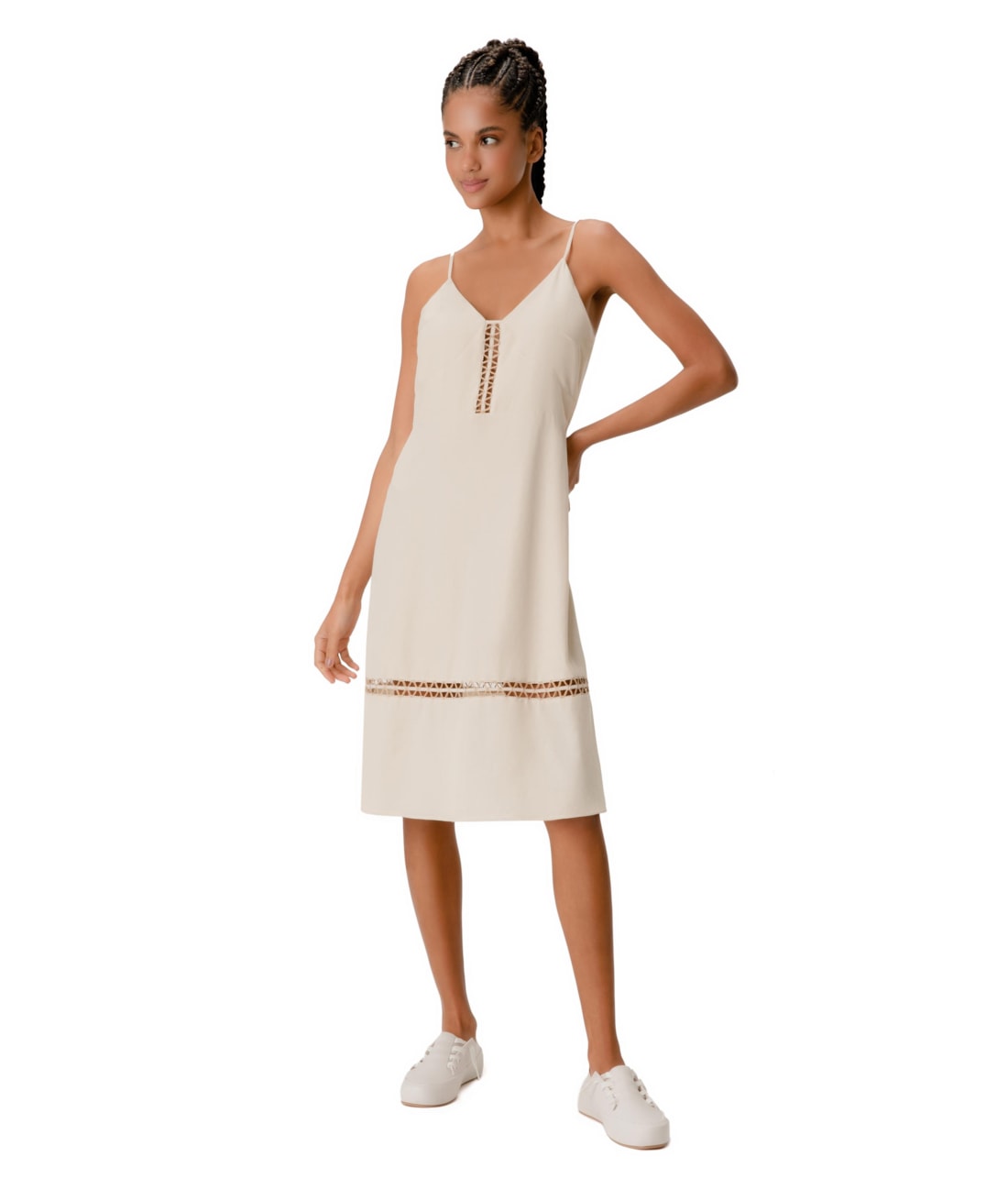 Vestido Alça Visco Crepe Natural