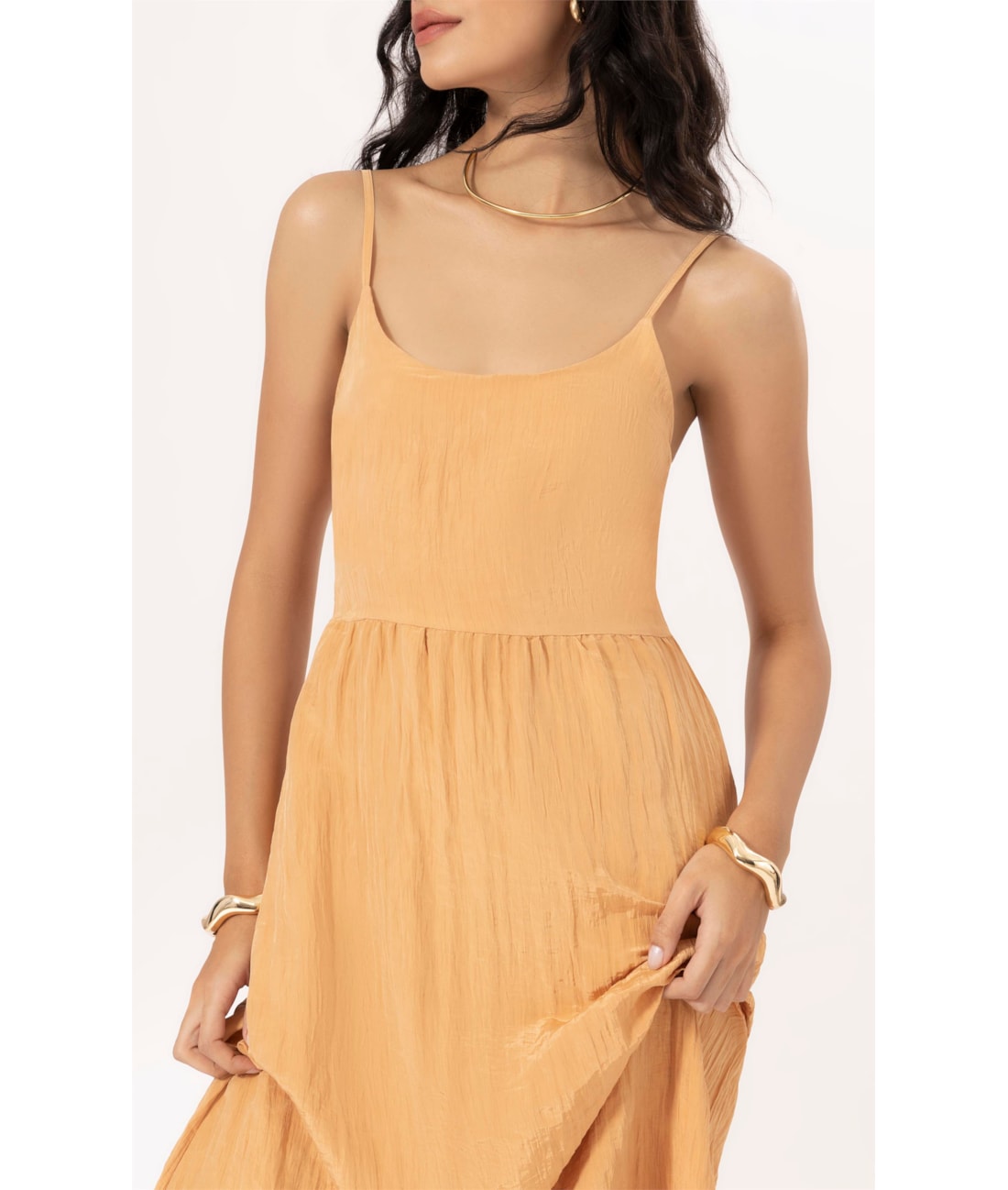 Vestido Alcinha Satin Waves Laranja