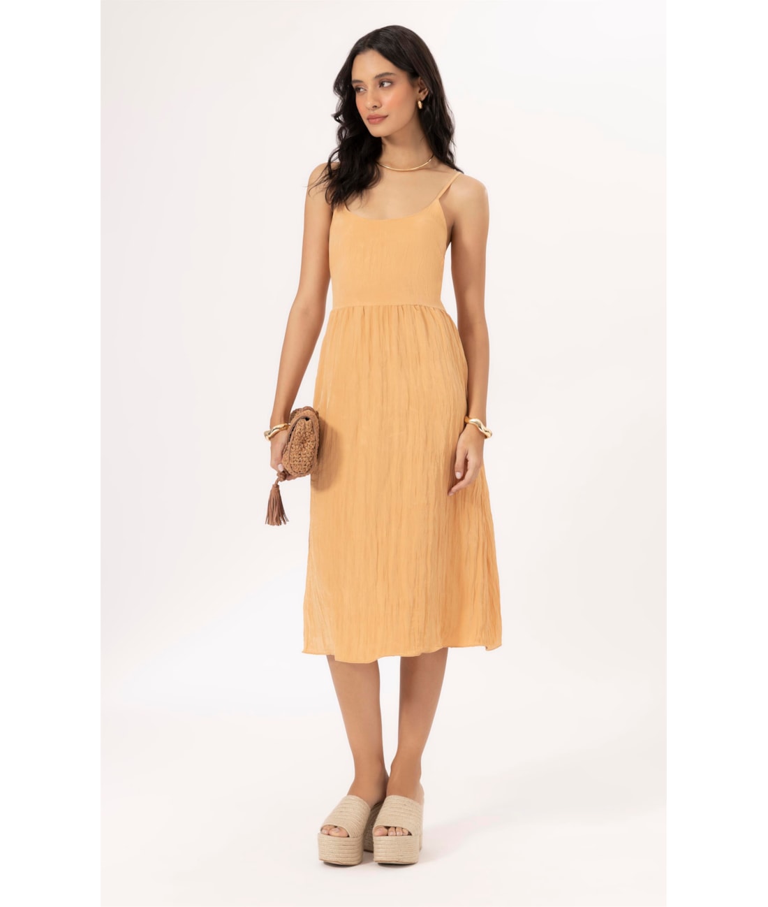 Vestido Alcinha Satin Waves Laranja