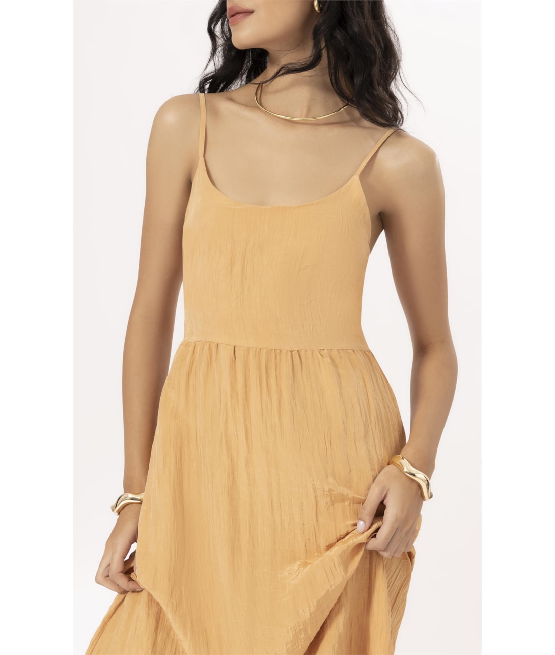 Vestido Alcinha Satin Waves Laranja