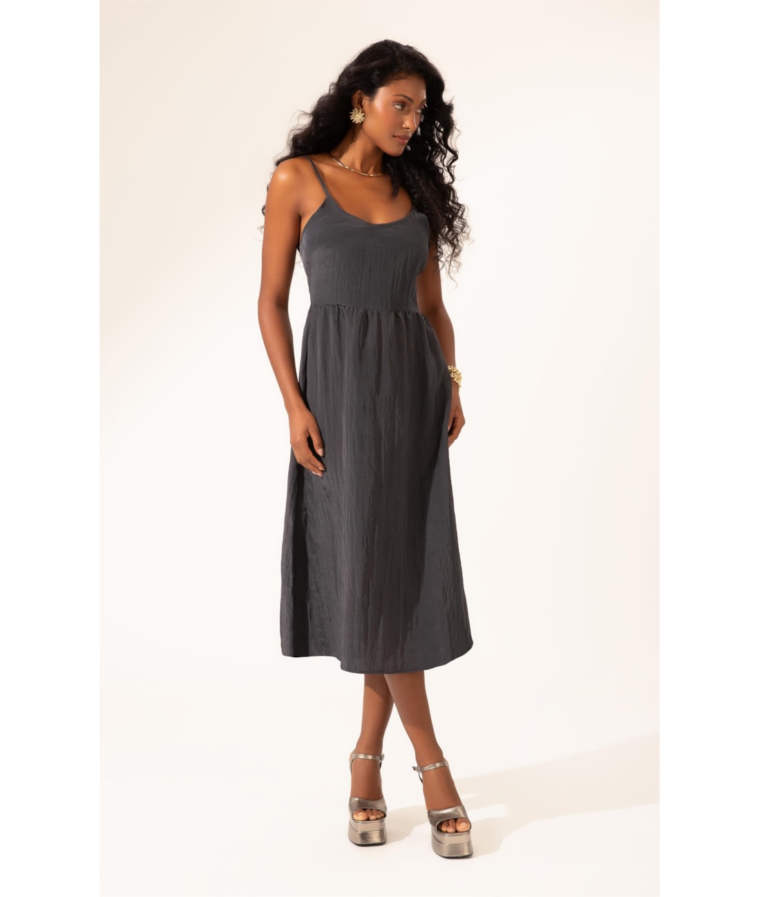 Vestido Alcinha Satin Waves Preto