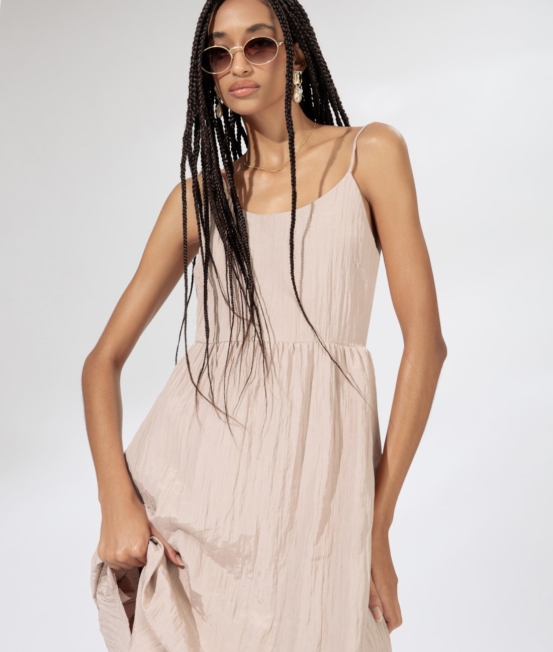 Vestido Alcinha Satin Waves Rosa Dusty