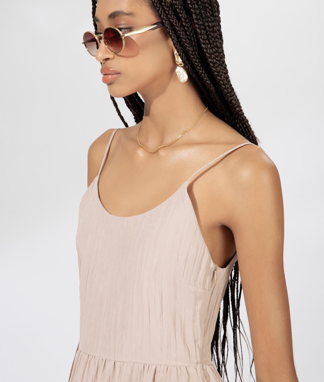 Vestido Alcinha Satin Waves Rosa Dusty