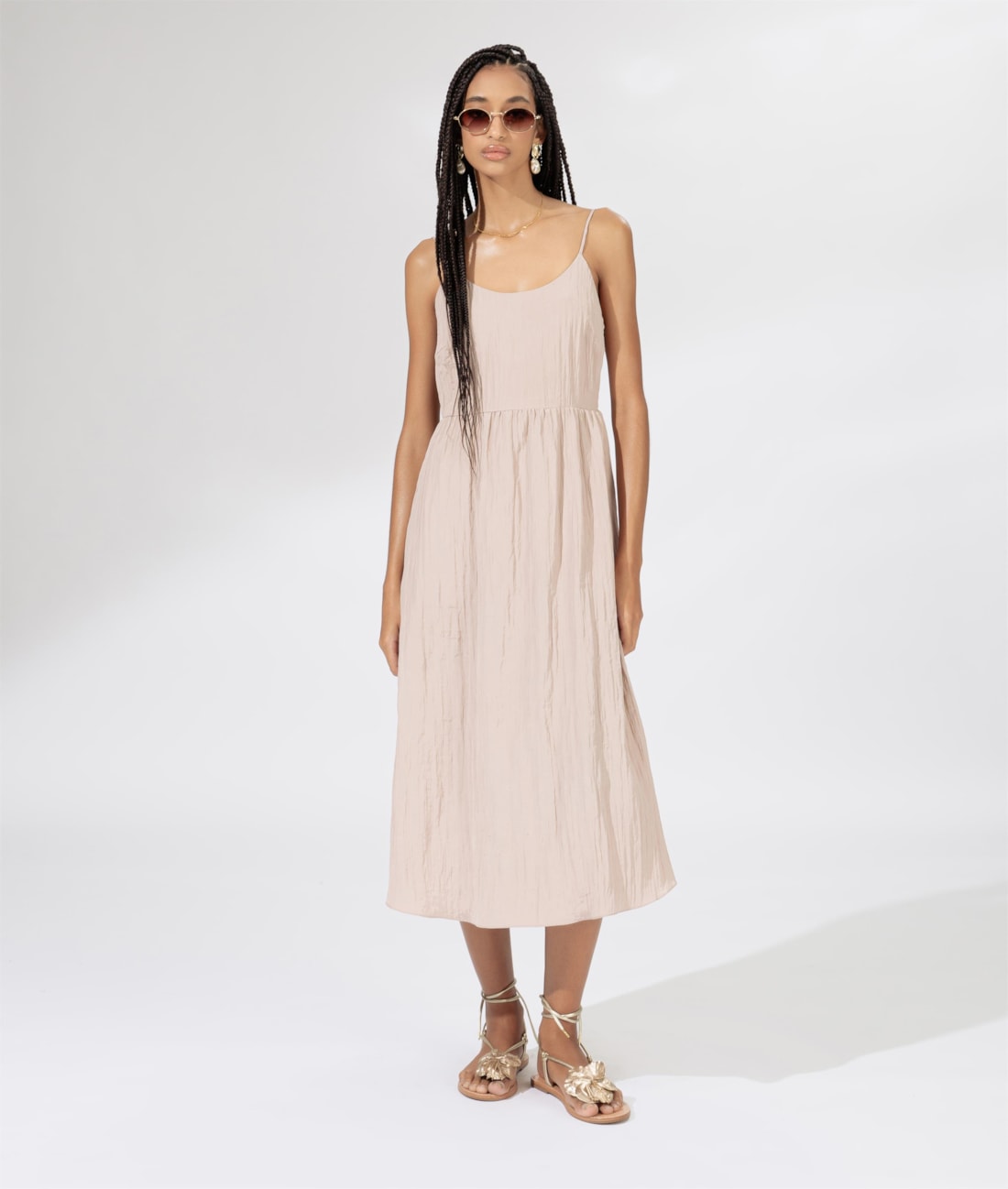 Vestido Alcinha Satin Waves Rosa Dusty