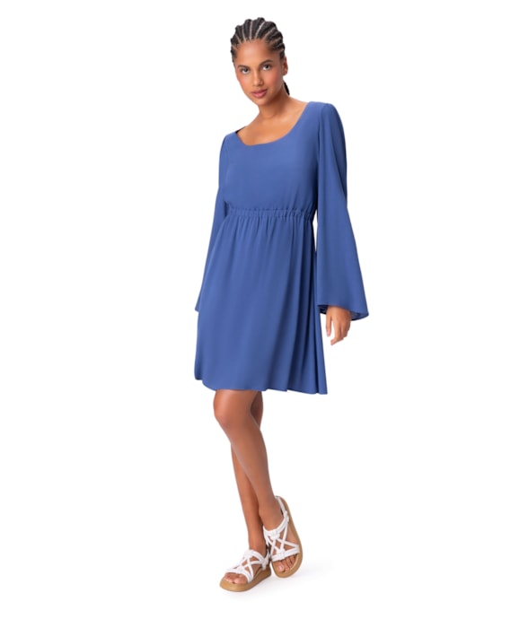 Vestido Amarração Crepe Slub Azul Bic
