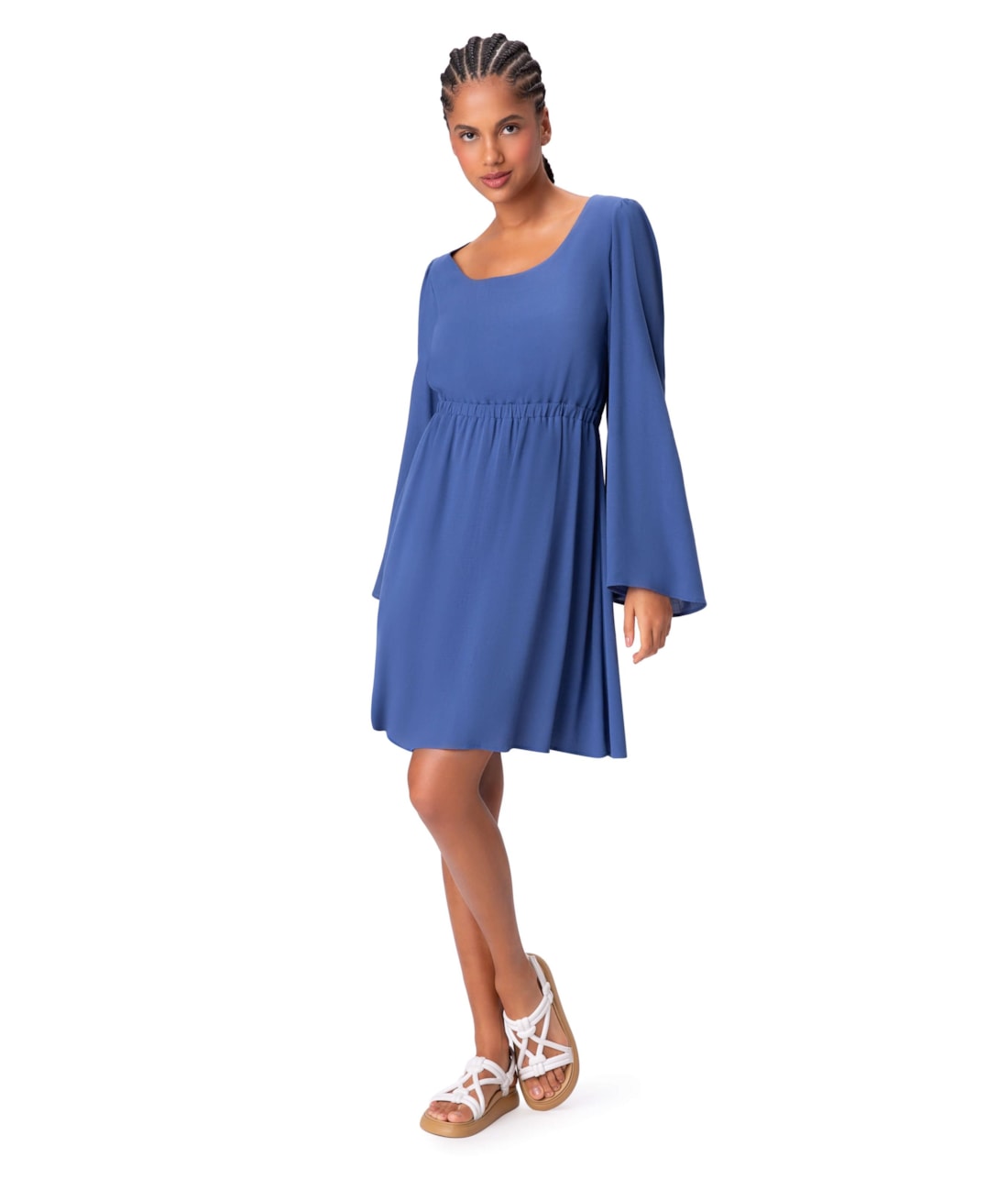 Vestido Amarração Crepe Slub Azul Bic