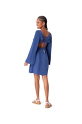 Vestido Amarração Crepe Slub Azul Bic