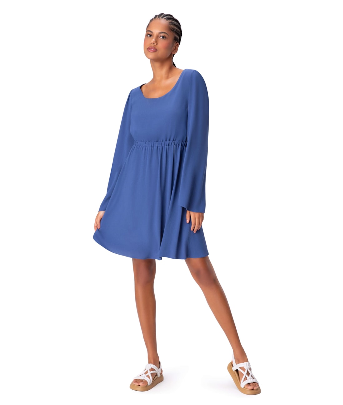 Vestido Amarração Crepe Slub Azul Bic