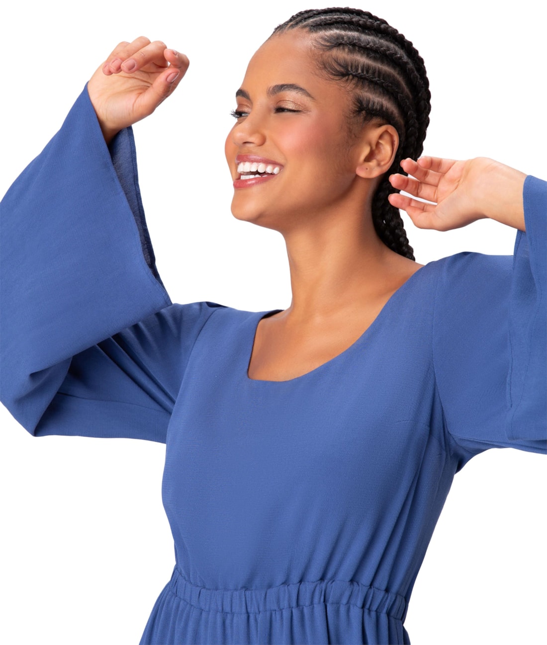 Vestido Amarração Crepe Slub Azul Bic