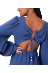 Vestido Amarração Crepe Slub Azul Bic