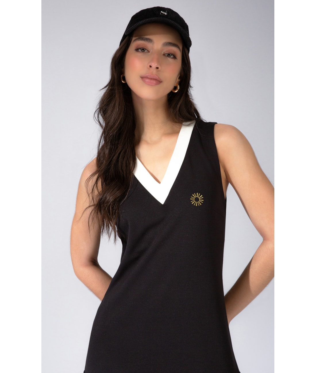 Vestido Bicolor Ponto Roma Preto