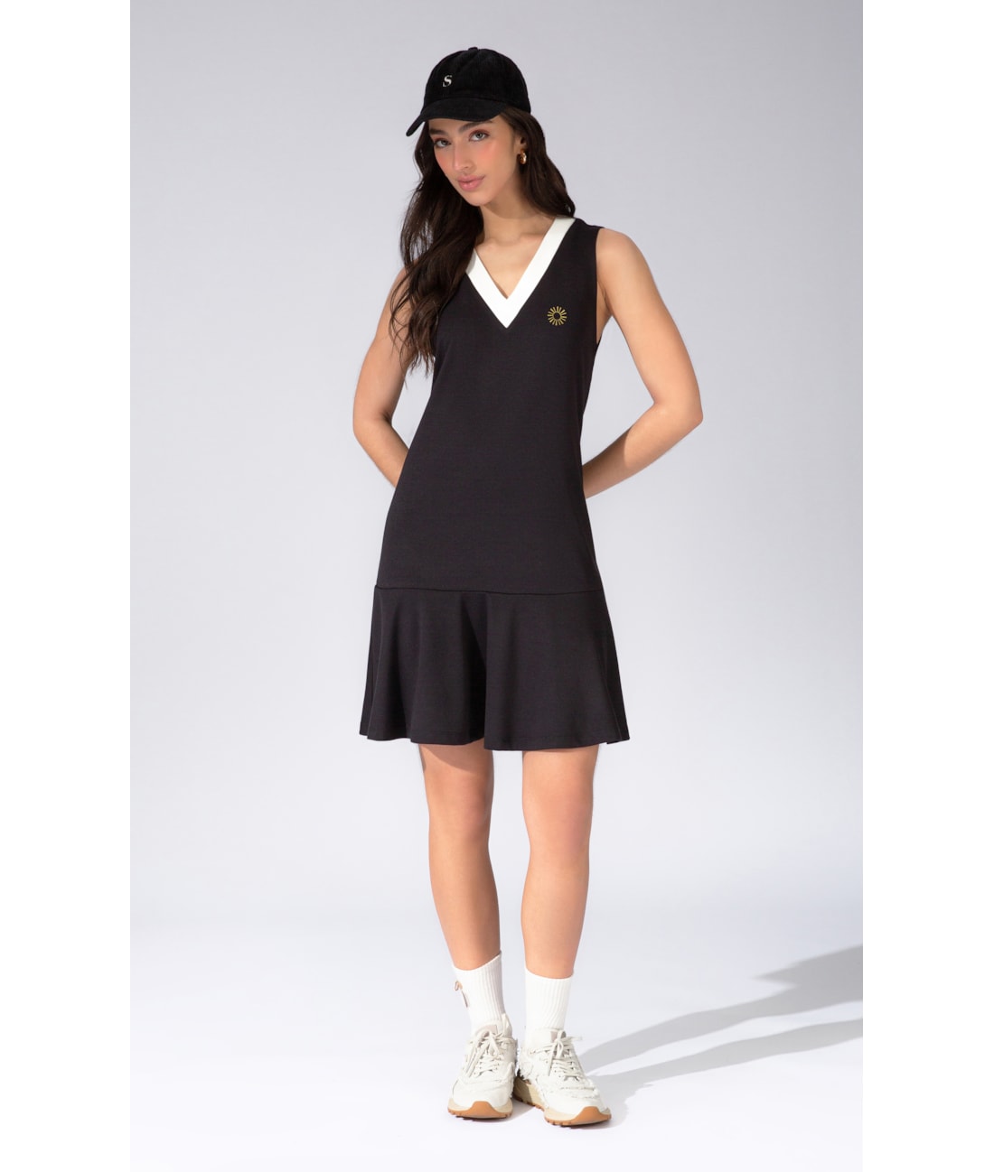 Vestido Bicolor Ponto Roma Preto