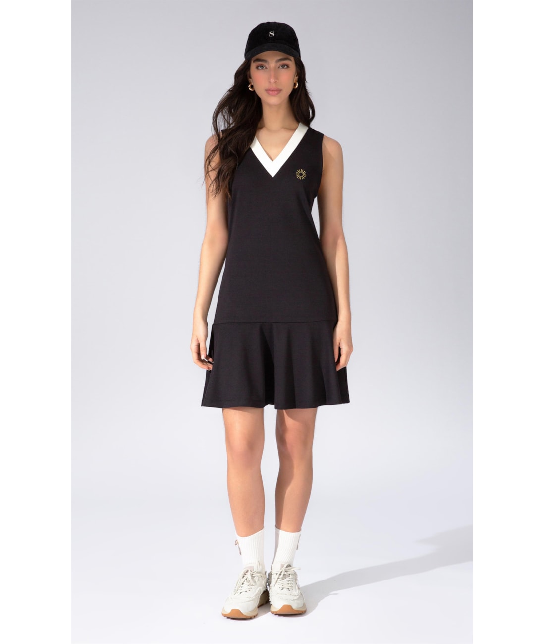 Vestido Bicolor Ponto Roma Preto