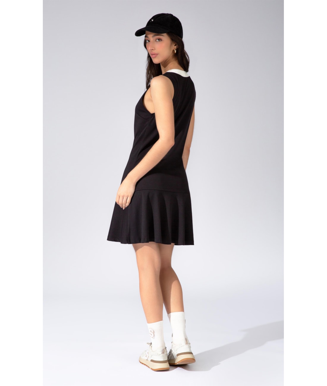 Vestido Bicolor Ponto Roma Preto
