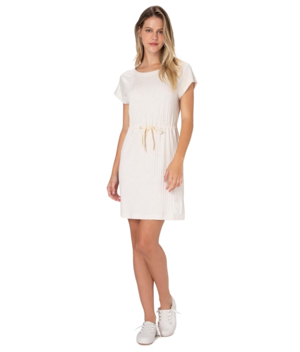 Vestido Canelado Linen Raglan Natural