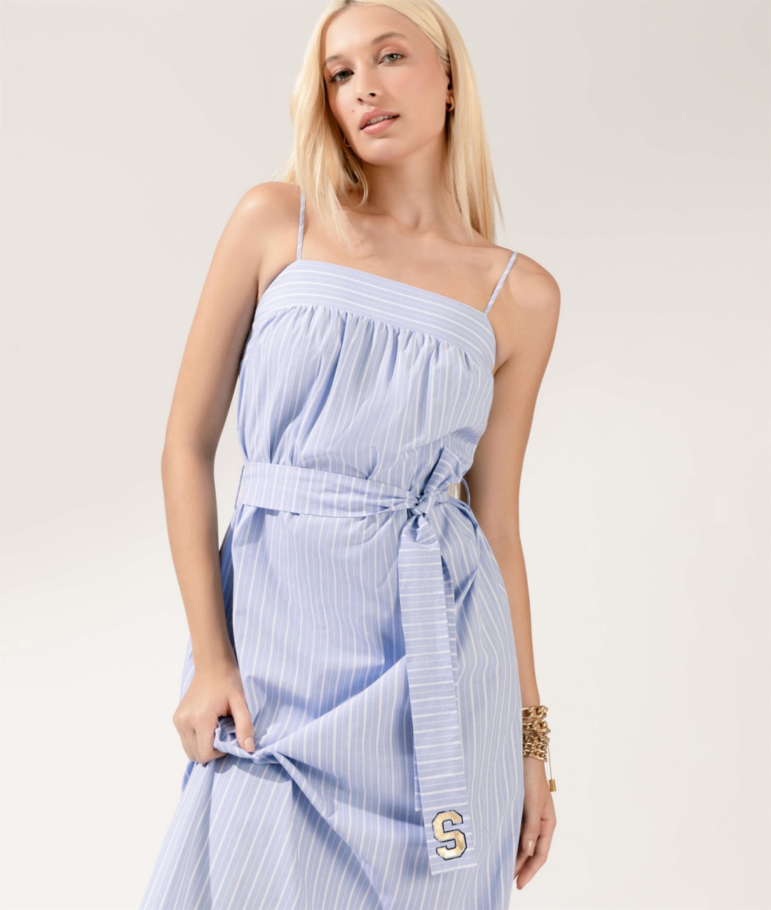 Vestido Cotton Stripes Faixa Azul Bic