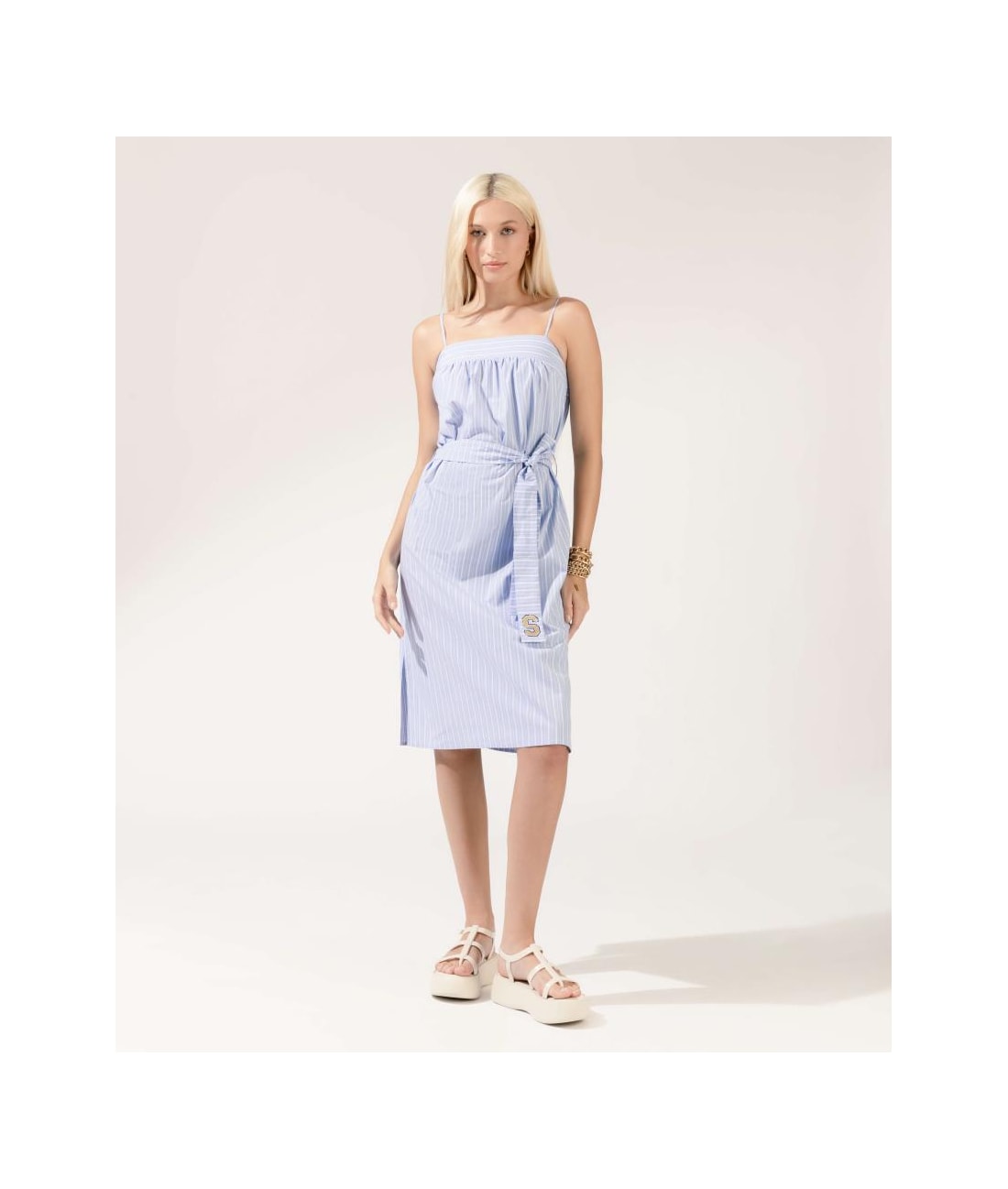 Vestido Cotton Stripes Faixa Azul Bic
