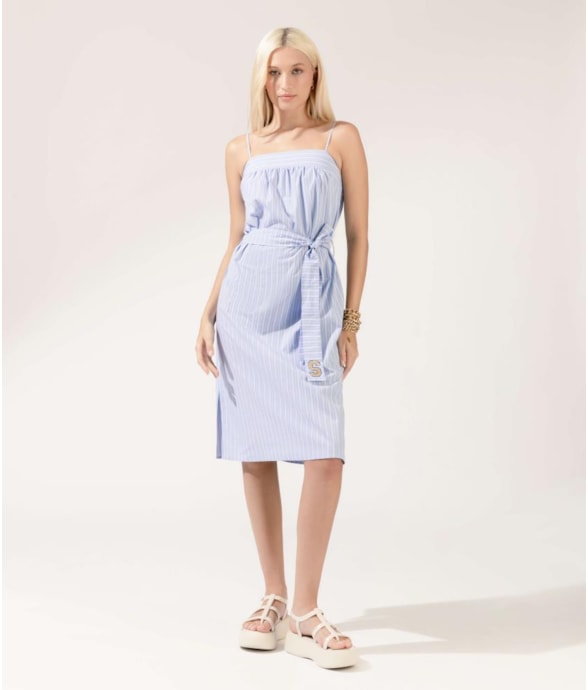 Vestido Cotton Stripes Faixa Azul Bic