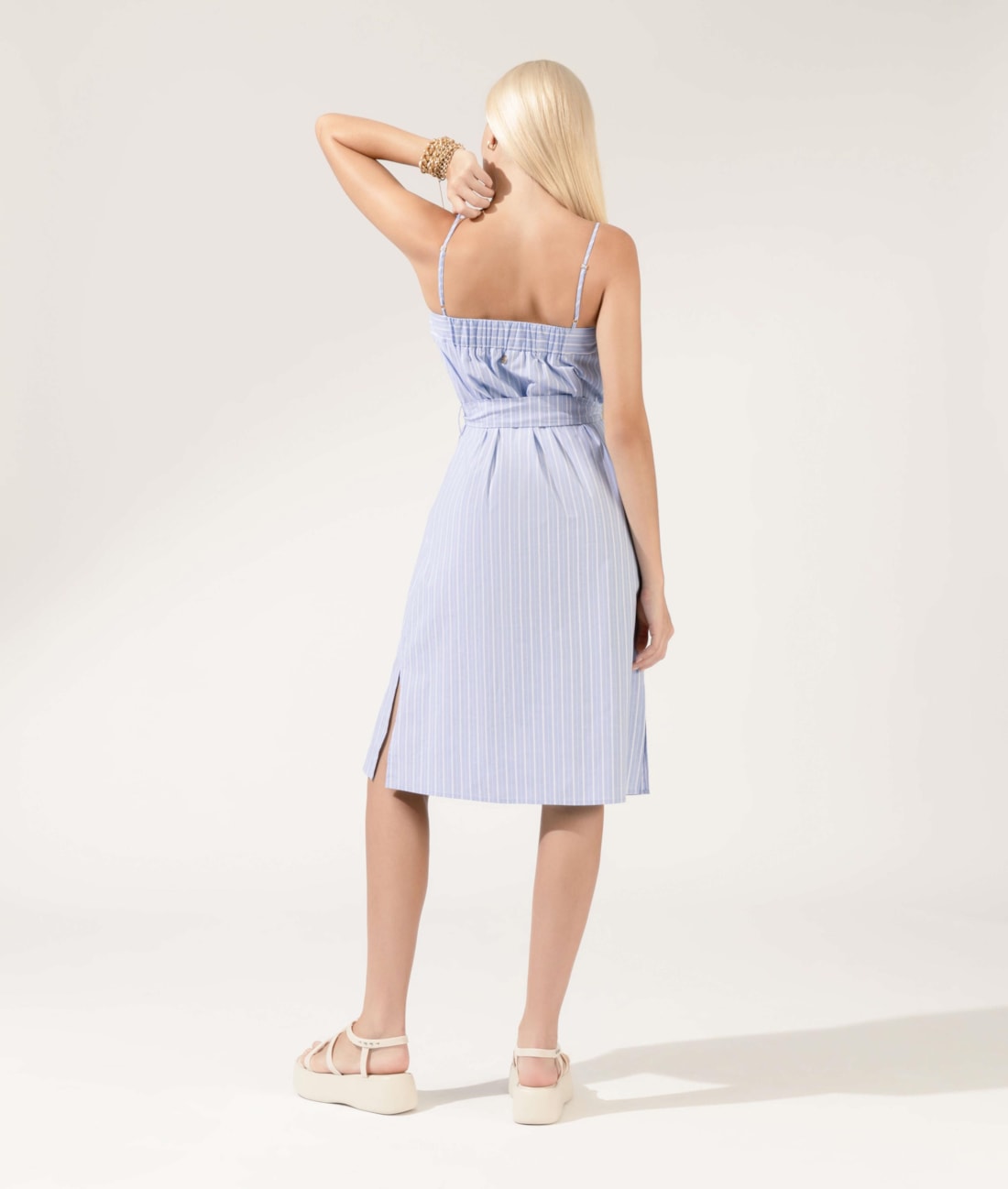 Vestido Cotton Stripes Faixa Azul Bic