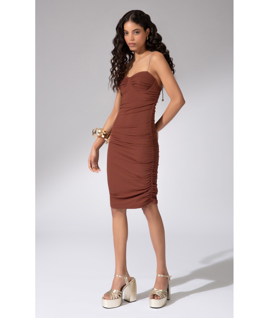 Vestido Crimp Sky Marrom