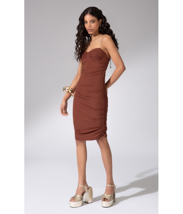 Vestido Crimp Sky Marrom