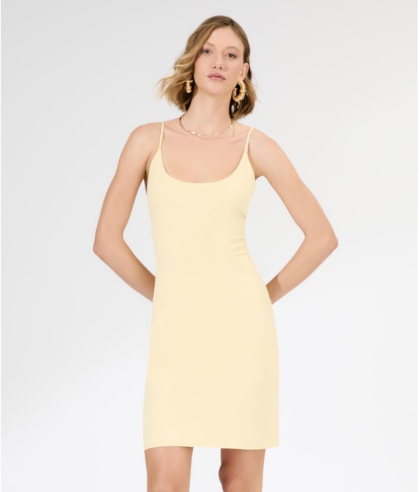 Vestido Curto Bobby Amarração Costas Amarelo Manteiga