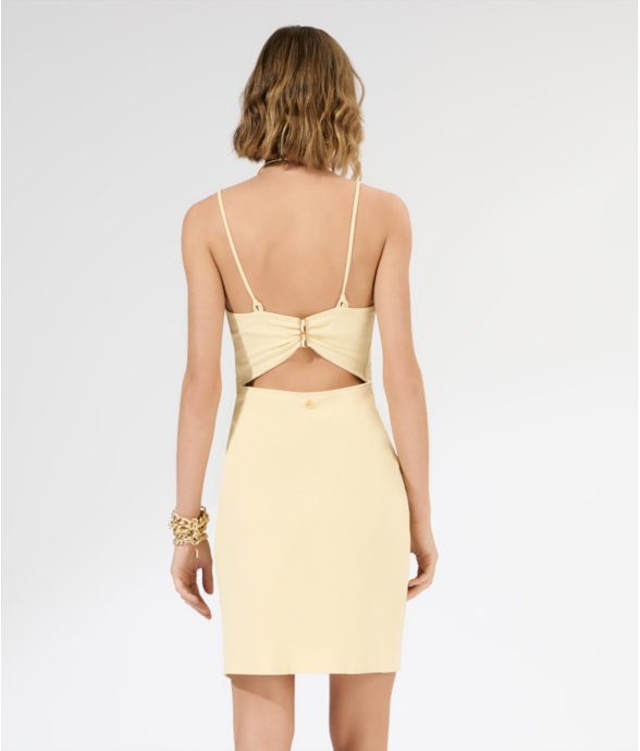 Vestido Curto Bobby Amarração Costas Amarelo Manteiga